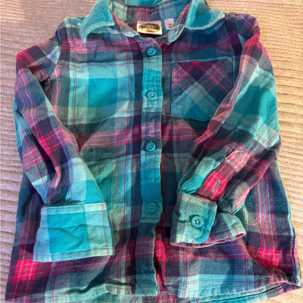 Plaid Kids Shirt - Teal and Pink